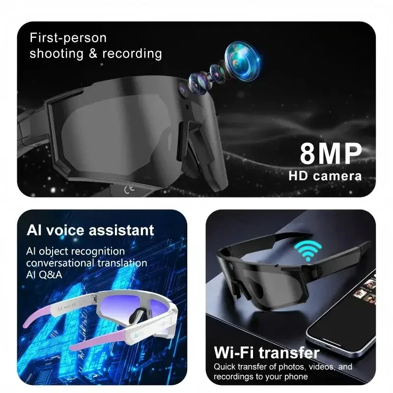 Xiaomi AI Smart Glasses1080P Camera 8MP Anti-shake Cycling Video&Photo Sport Sunglasses ChatGPT DualMic 32GB Windproof Goggles view 6