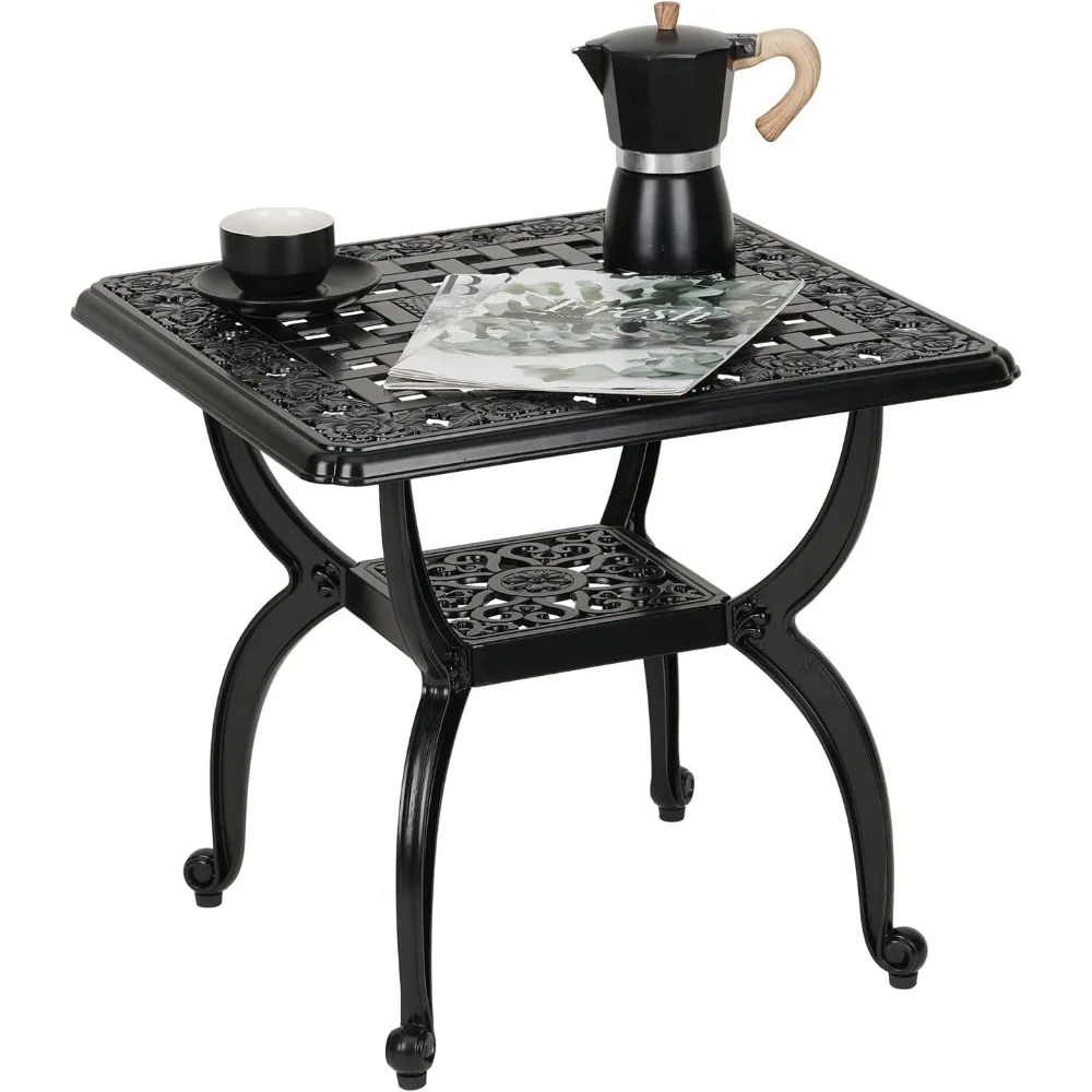 Cast Aluminum Outdoor Side Table,Anti-Rust Outdoor End Table,Patio Coffee Bistro Table Indoor,Garden,Porch,Balcony(Square Black)