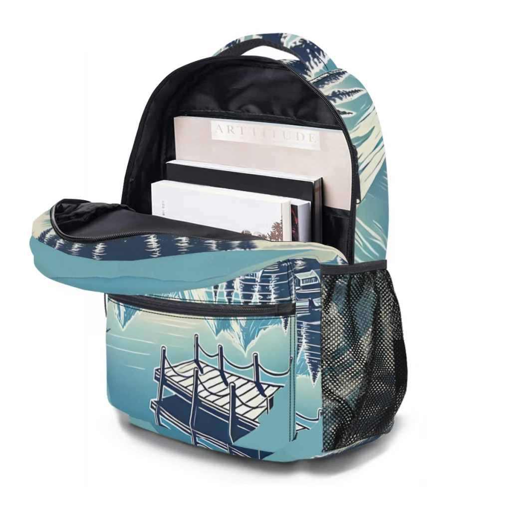 Serene Mountain Lake - Peaceful Nature Landscape Illustration, mochila universitaria resistente al agua, nueva moda femenina ﻿