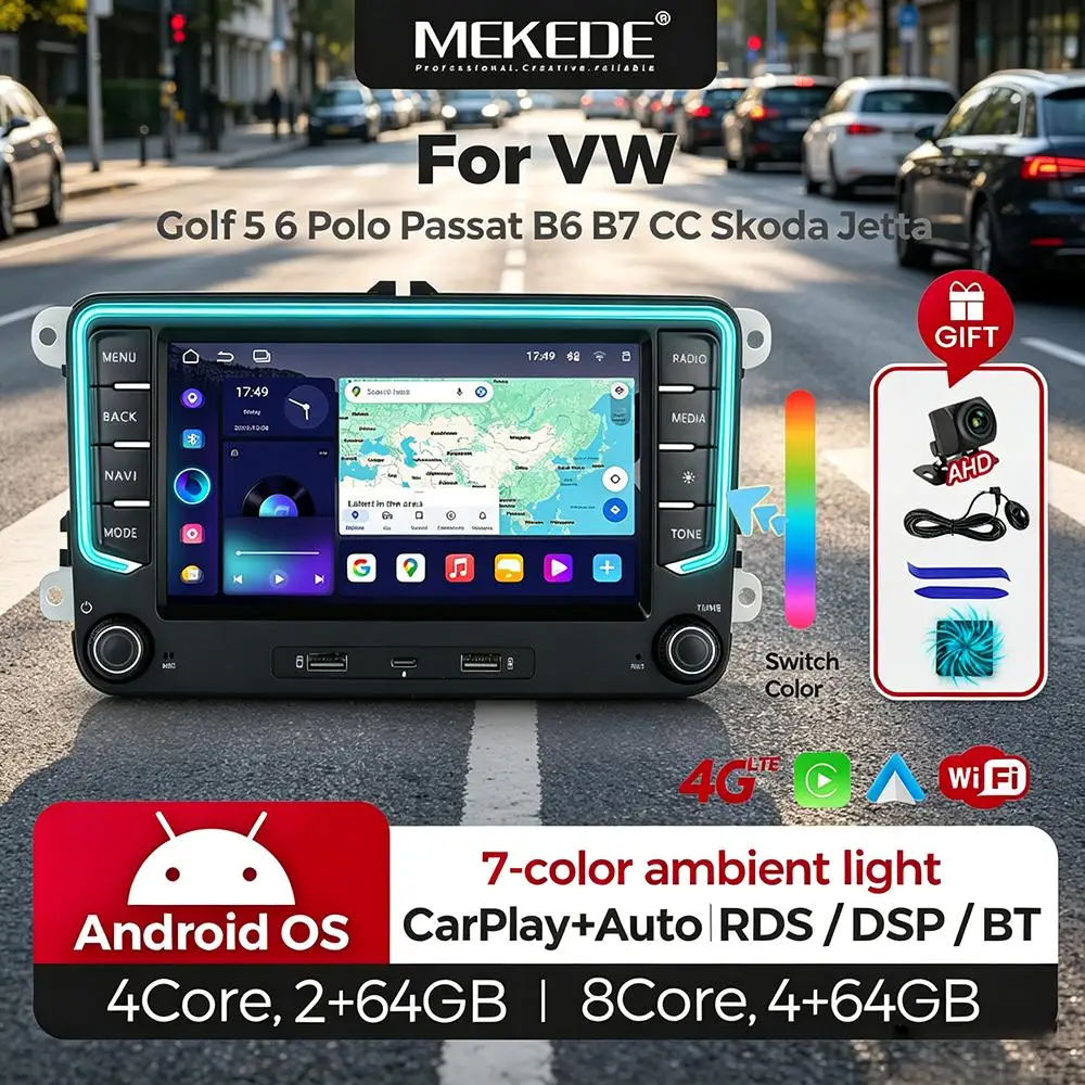 MEKEDE 7 " CarPlay Android Car Radio For Volkswagen VW Golf Passat JETTA Skoda SEAT Car Intelligent System No 2din GPS Car Radio Stereo Free AHD Camera MIC