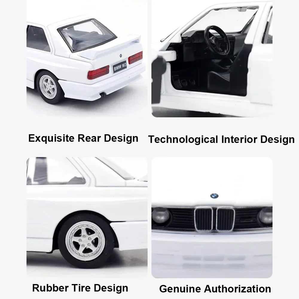 BMW-おもちゃの車のモデルm3 1987合金,金属製のダイキャストのおもちゃの車,本物の絶妙な,インテリアを引き戻す,2つのドアが開いている,子供へのギフト,1:36