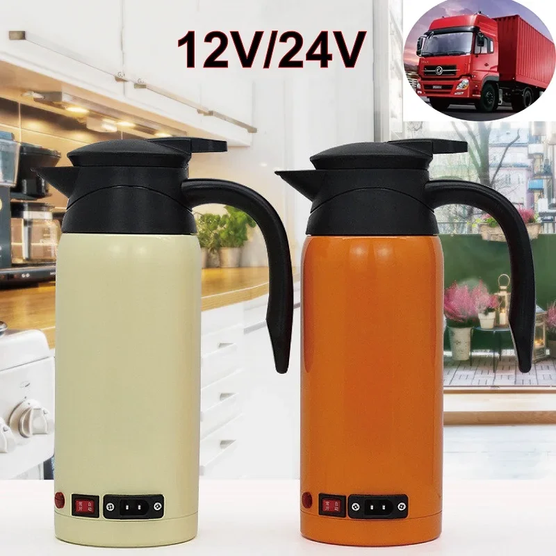 DC 12V/24V Car Kettle 304 Stainless Steel Electric Kettle Outdoor With Cigarette Lighter Car Heater Boiling Water Bottle 800ml