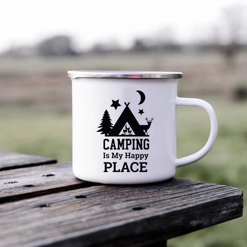 Camping Mug Happy Campers Campfire Enamel Camping Cups  Outdoor Campervan Coffee Mug Mug Adventure Cup Camper Van Gift