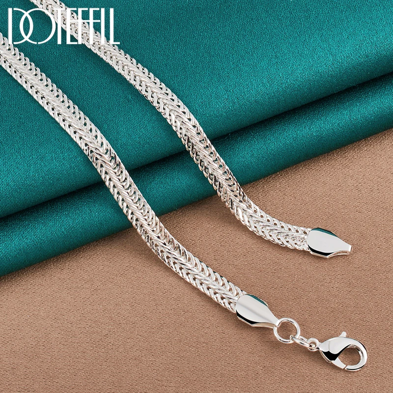 DOTEFFIL 925 Sterling Silver 6mm Flat Snake Side Chain Necklace For Woman Man Charm Wedding Engagement Fashion Jewelry