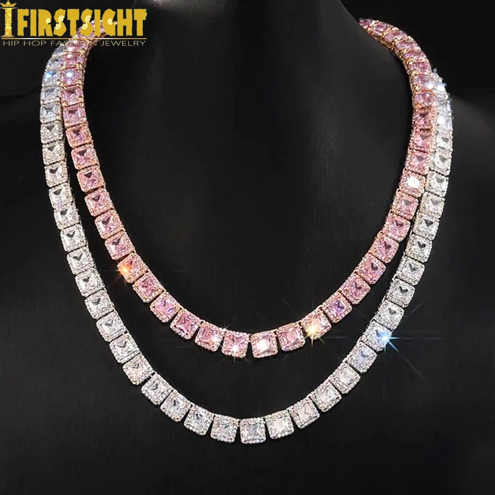 New 8mm Clustered Tennis Chain for Men Necklace Hip Hop Zirconia Silver Color Fashion Rock Women Jewelry