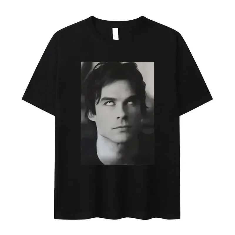Damon Salvatore Ian Somerhalder, camiseta de programa de televisión para mujer, camisetas de verano, camisetas con cuello redondo, ropa de mujer, ropa de calle, camiseta femenina