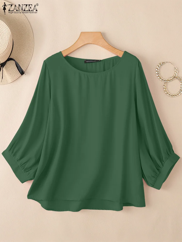 ZANZEA Elegante Camicia da Lavoro Manica 3/4 Camicetta da Donna Autunno 2025 Donna Magliette e camicette Casual Solido O Collo Allentato Blusas Femminile Mujer Oversize