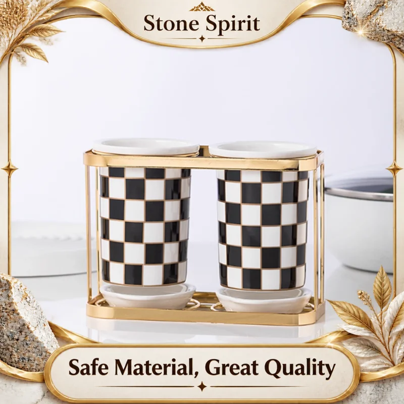 Luxurious Checkered Ceramic Chopsticks Tube Kitchen Storage Tool Drain Chopsticks Box Household Wall Mounted Chopsticks Rack