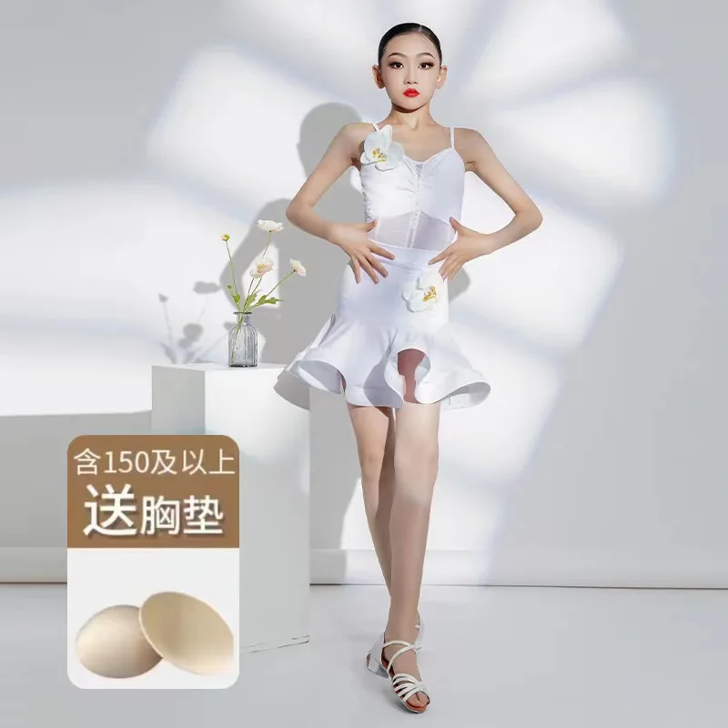 

Детское платье для латинских танцев для девочек, профессиональное выступление, детское платье для соревнований, стандартное тренировочное платье, танцевальная юбка