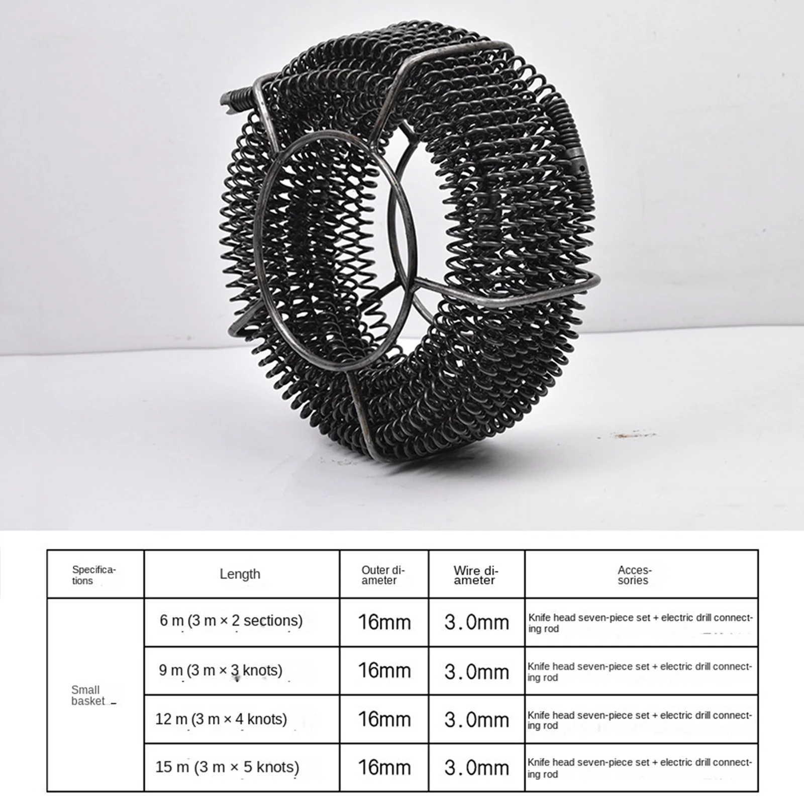 Tubería de drenaje para el hogar, dragadora de alcantarillado, juego de resortes de extensión, resorte de compresión con manivela para tubería de 30-110MM, 9/15M