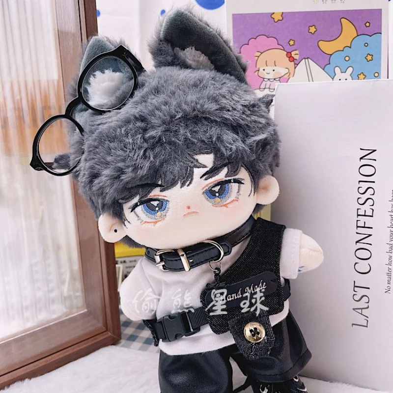 KPOP Plush 20cm Boneca Bonito Cool Guy Preto Hoodie Hat Roupas Roupas Roupas Dress Up Acessórios Cosplay Anime Figura Toy Xmas Gift