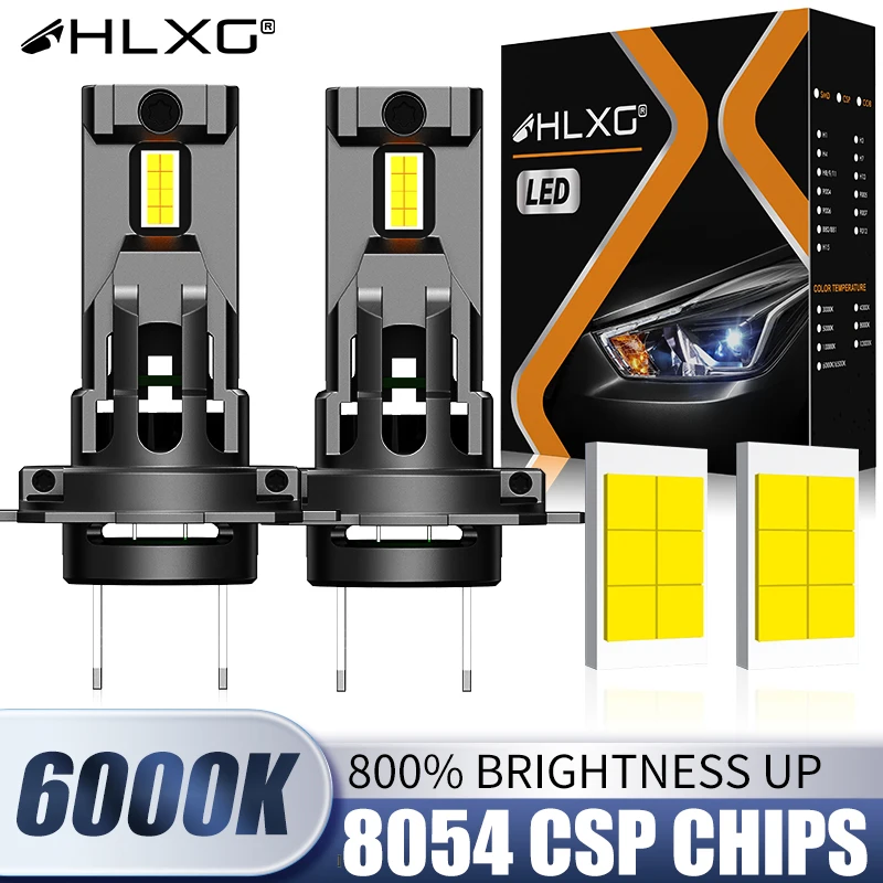 

HLXG H7 Светодиодные фары Размер 1:1, CANBUS Plug&Play Автомобильные фары без вентиляторов 12 шт. 8054 CSP Чипы Беспроводная мощность 6000K Turbo 12 В