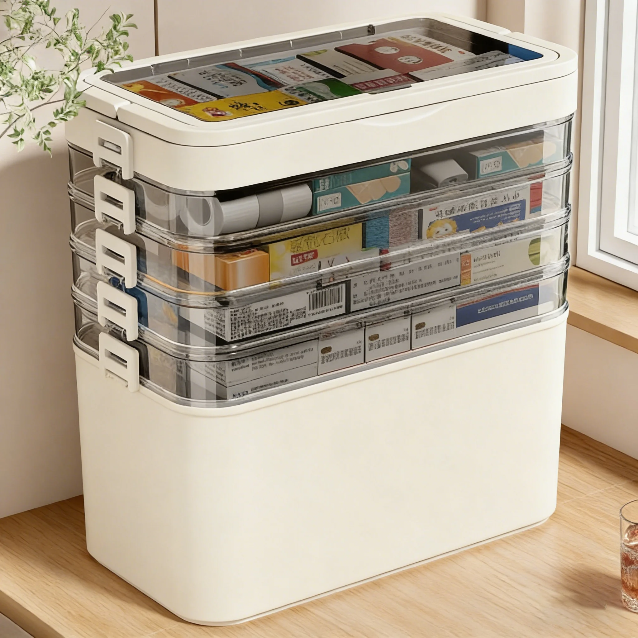 Multi-Layered Milk Tea-Colored Medicine Storage Box - Equipped with Pill Boxes, First Aid Kit Storage, Moisture-Proof and Light-Blocking Design, Portable Medicine Cabinet with Handle, Perfect for Home and Dormitory Use, Under-Bed Storage, Basement Storage Moisture-Proof, Travel Carry, Dormitory Emergency Medicine Box