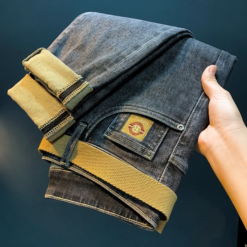 Jean en denim haut de gamme pour hommes, carillon attaché à la rinçage, coupe couvertes, tout match, mode de rue, nouveau, automne, 2024