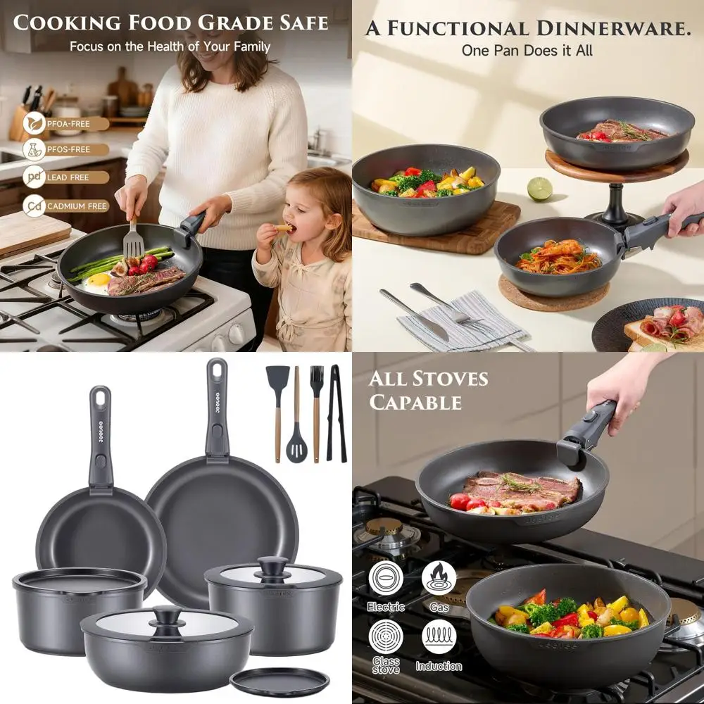 

Titanium Nonstick 20-Piece Cookware Set with Detachable Handles, Induction Compatible, Oven & Dishwasher Safe for Camping and RV
