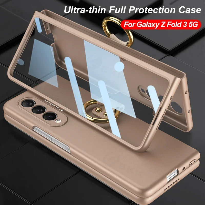 GKK-Outer Tempered Glass Armor Case for Samsung Galaxy Z Fold 3, All-Included Protection, Matte Cover, 4 Case