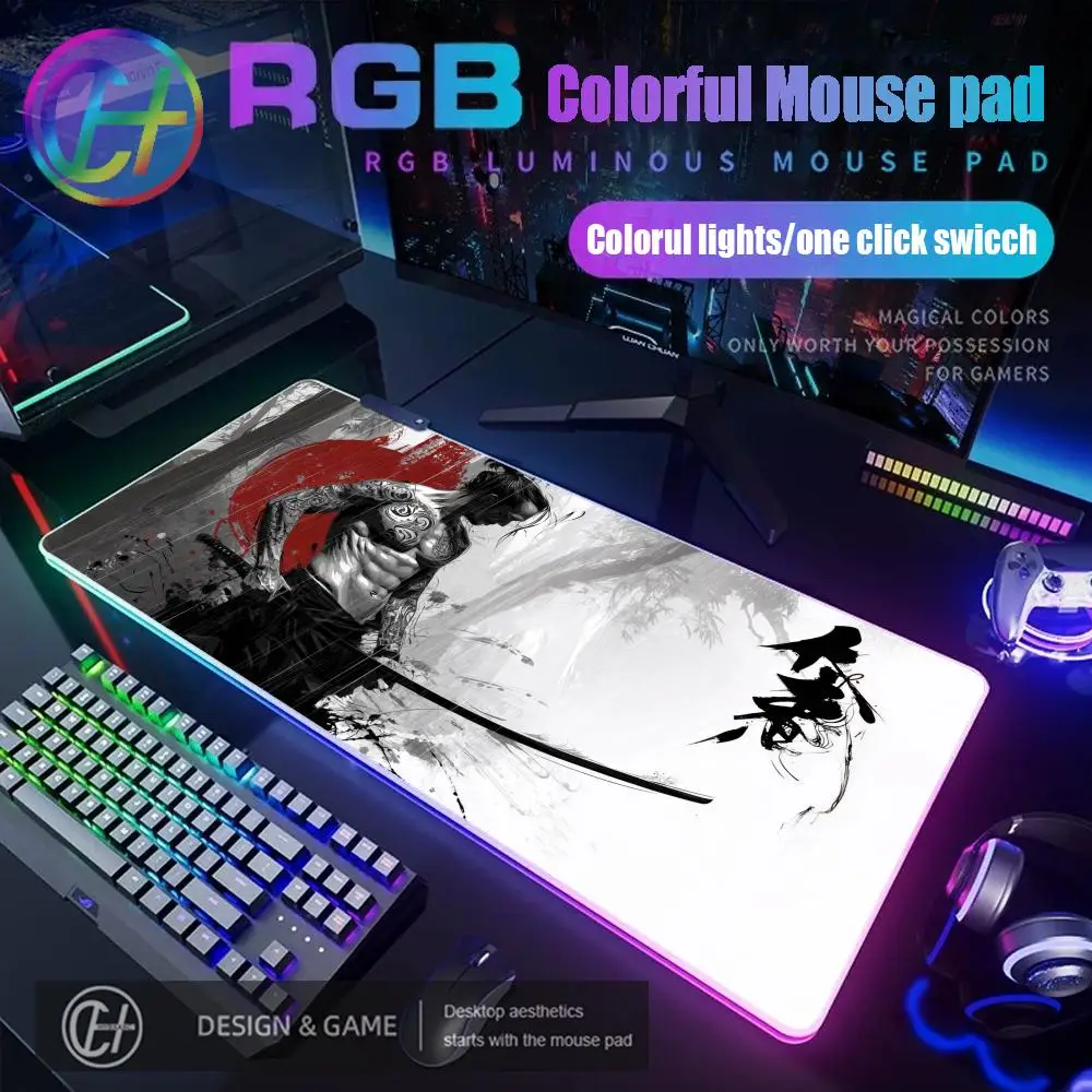 

Японский самурайский коврик для мыши RGB игровой коврик для мыши настольный коврик HD геймер большой светодиодный светильник XXL коврики для мыши ПК компьютерный ковер