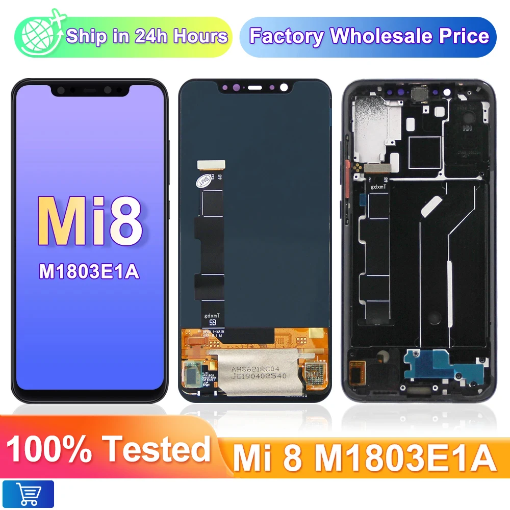 xiaomi-mi-8用-super-amoled-ディスプレイ、lcd、タッチスクリーン、デジタイザー、アセンブリ、xiaomi-8-mi8-m1803e1a-互換交換用