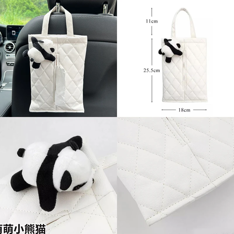 Cute Cartoon Panda Doll Car Tissue Box Seat Headrest Leather Paper Tower Holder Auto Interior Organizer Styling Car Accessories