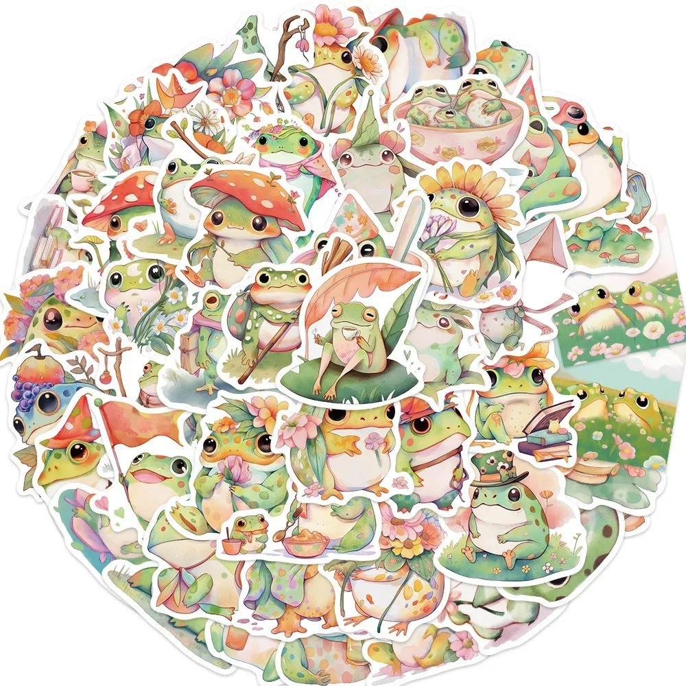 50-Piece Original Colorful Juicy Chubby Frog Stickers - DIY Waterproof Decor for Guitars, Notebooks, Luggage, Phone Cases