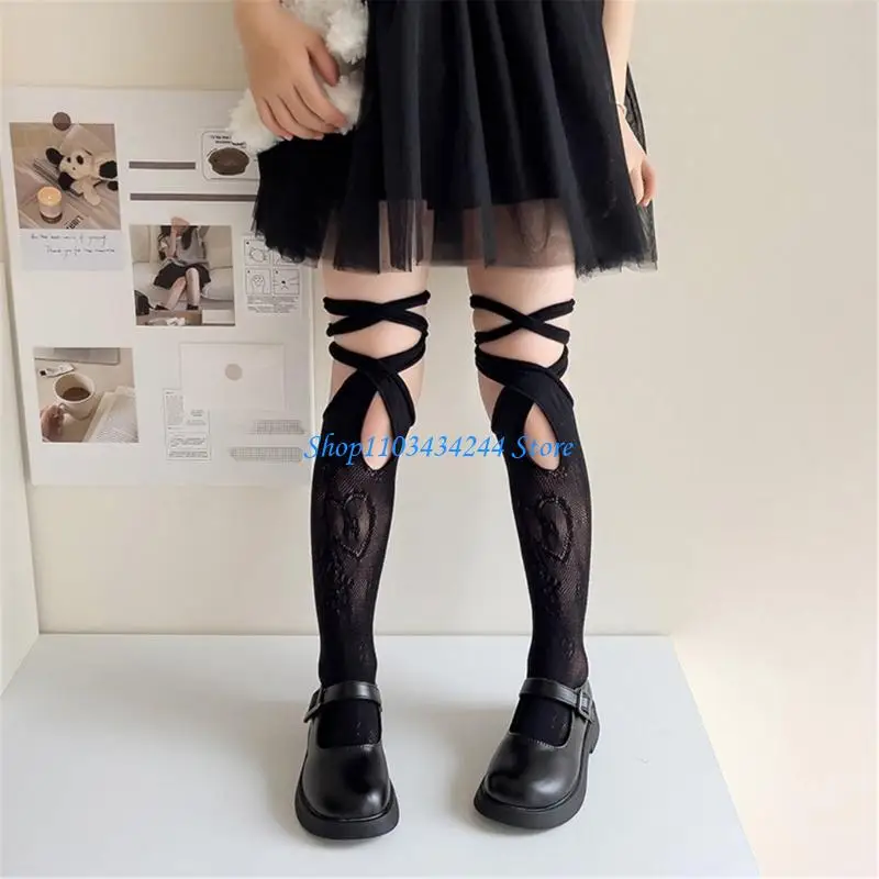

Laceup KneeHigh Socks for Girl Korean Hollowed MidCalf Socks for Dresses