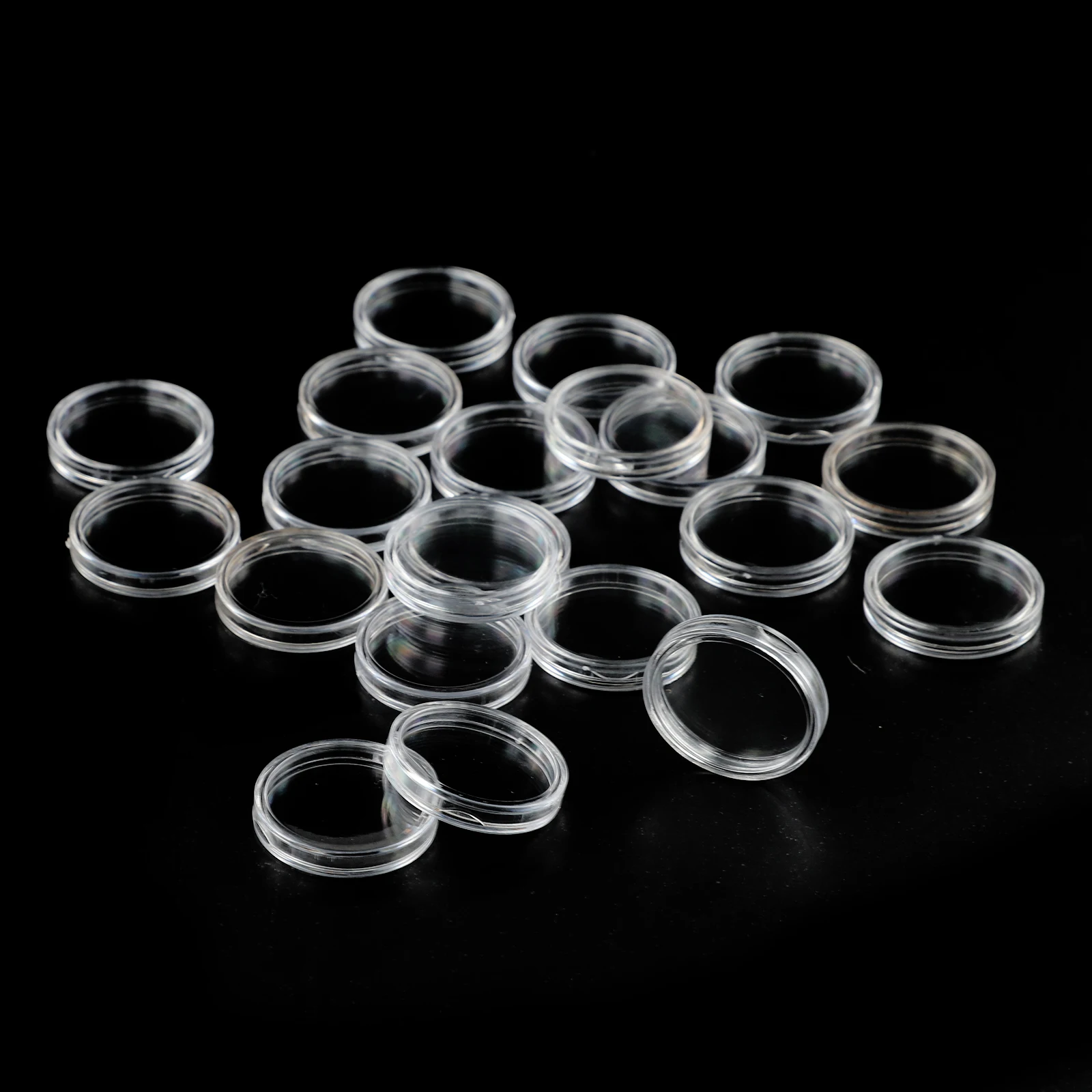 100pcs 26mm Clear Round Plastic Coin Holders with Opening for Coin Storage Organization and Collector Applications