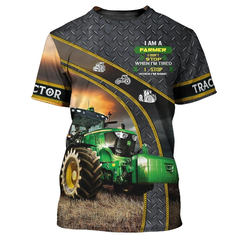 Farm Tractor Graphic T Shirts Casual 3D Print T-shirt Men Clothing Round Neck Tops Casual Short Sleeve Oversized Unisex Clothes