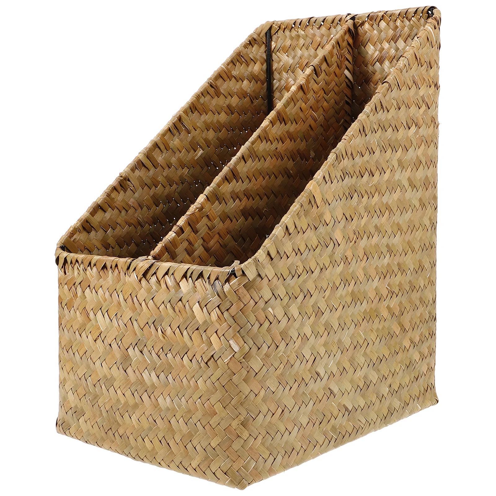 

Woven Straw Storage Box Vintage Desk Organizer Book File Container Sundry Basket Multi Function Holder Home Decorative