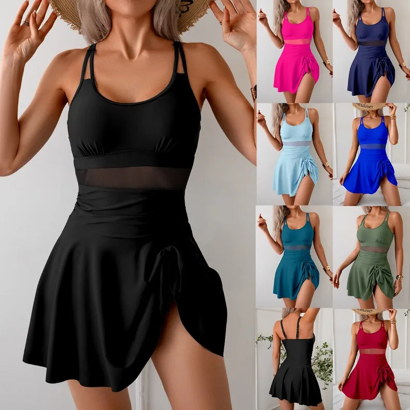 

Sexy Solid Pleated Bikinis One Piece Swimsuit Women Plus Size Swimwear Beachwear Dress 2025 New Summer Bathing Suit