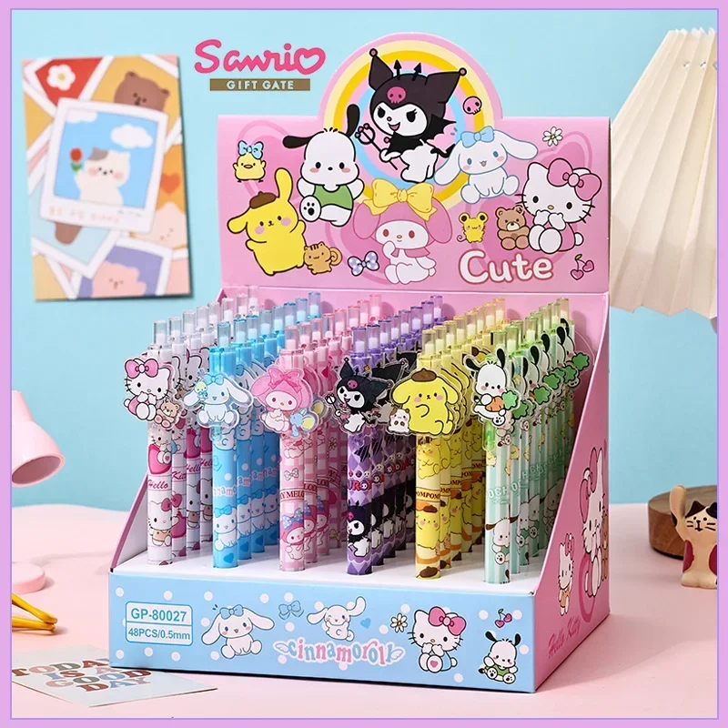 

48pcs Gel Pen Sanrio Cinnamoroll Pochacco Student Write Press Patch Pens 0.5 Writing Smooth School Supplies Stationery Wholesale