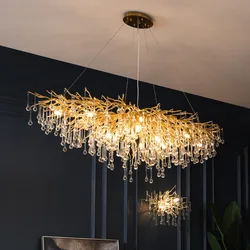 Luxury Teardrop Chandelier LED Gold Crytsal Chandelier Modern Living Room Bedroom Large Lamp Hotel Lobby Tree Branch Chandelier