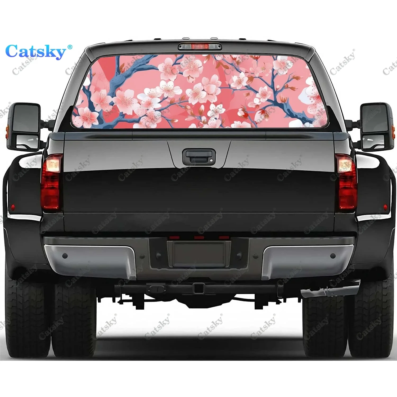 Cherry Tree with Flowers Rear Window Decal Fit Pickup,Truck,Car Universal See Through Perforated Back Window Vinyl Sticker