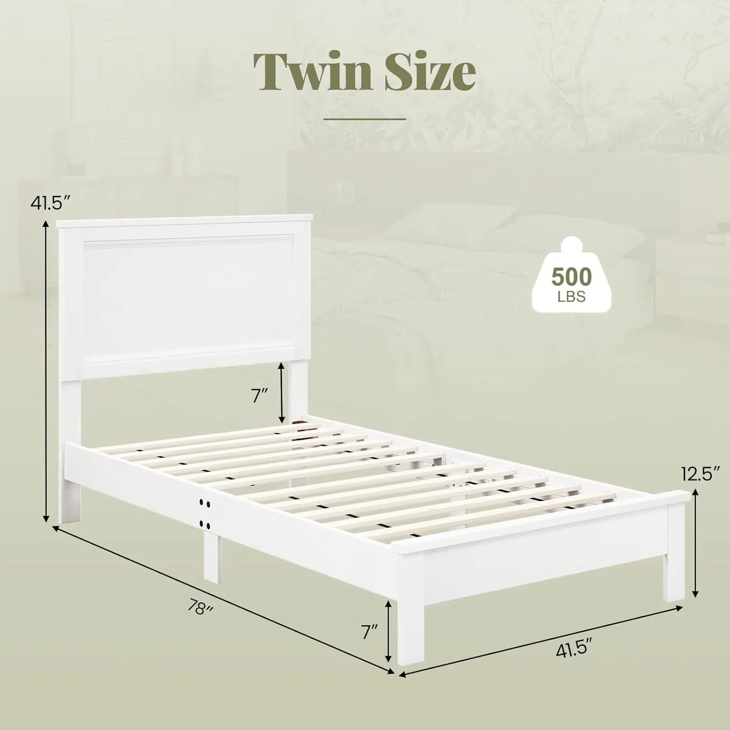 Twin Bed Frames with  Mid Century Platform Bed Frame with Solid Wood Legs & Wooden Slat Support, Twin Bed