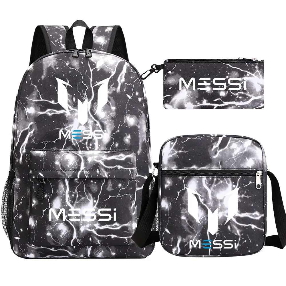 3pcs Football Messi Backpack Children\'s School Backpack Women Men Travel Laptop Teens Mochilas Students Totes Sac