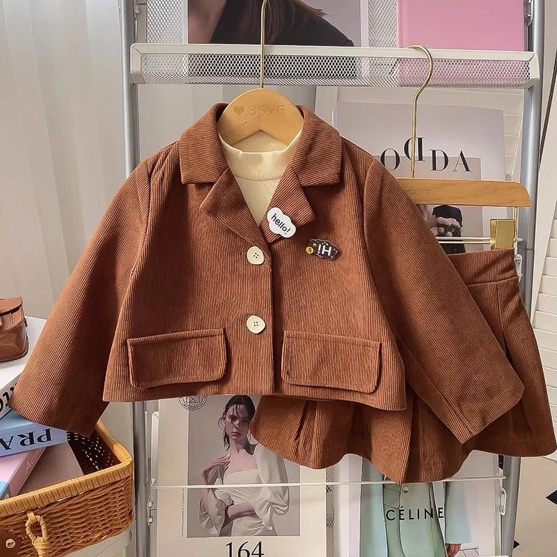 

Girls' Autumn Outfit Set New Fashionable Children's Jacket and Short Skirt Two-Piece Set for Baby Spring and Autumn Season