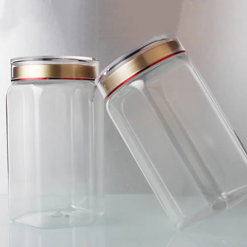 10pcs 1250ml PET Jar Empty Plastic Clear Health Product Tablet Tea Coffee Food Storage Container Cosmetic  Jar With Double Cap