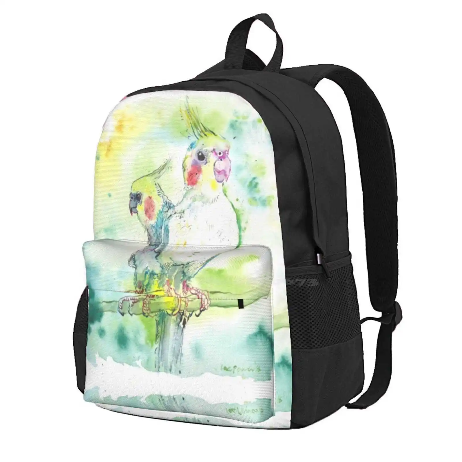 Cockatiel Pairing Hot Sale Schoolbag Backpack Fashion Bags Pair Couple Birds Pen And Ink Watercolour Watercolor Cockatiels