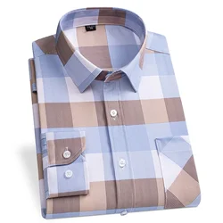 Men Casual Long Sleeve Shirts Fashion Plaid Color New Model Polyester Businessman Elegant Dress Shirts Spring Fall Top Clothing