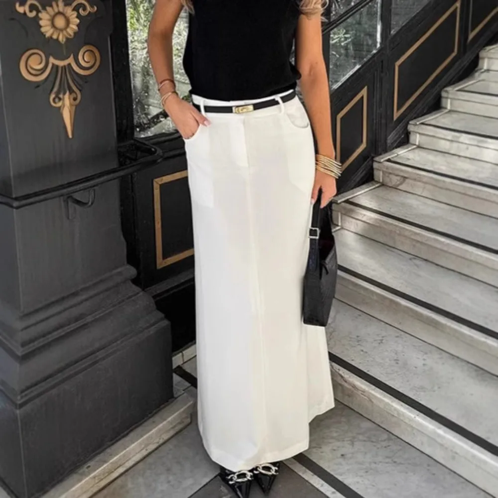 

French Workplace Commuting Straight Leg Suit Skirt, Women's High-end Feeling, High Waist Split Half Skirt,solid Color Long Skirt