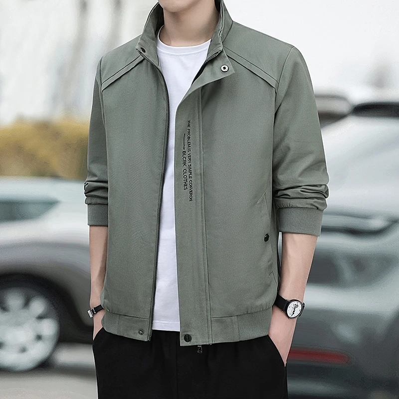 Men's Spring Autumn Turtleneck Zipper Pockets Button Solid Letter Printed Cardigan Long Sleeve Coats Office Lady Vintage Tops