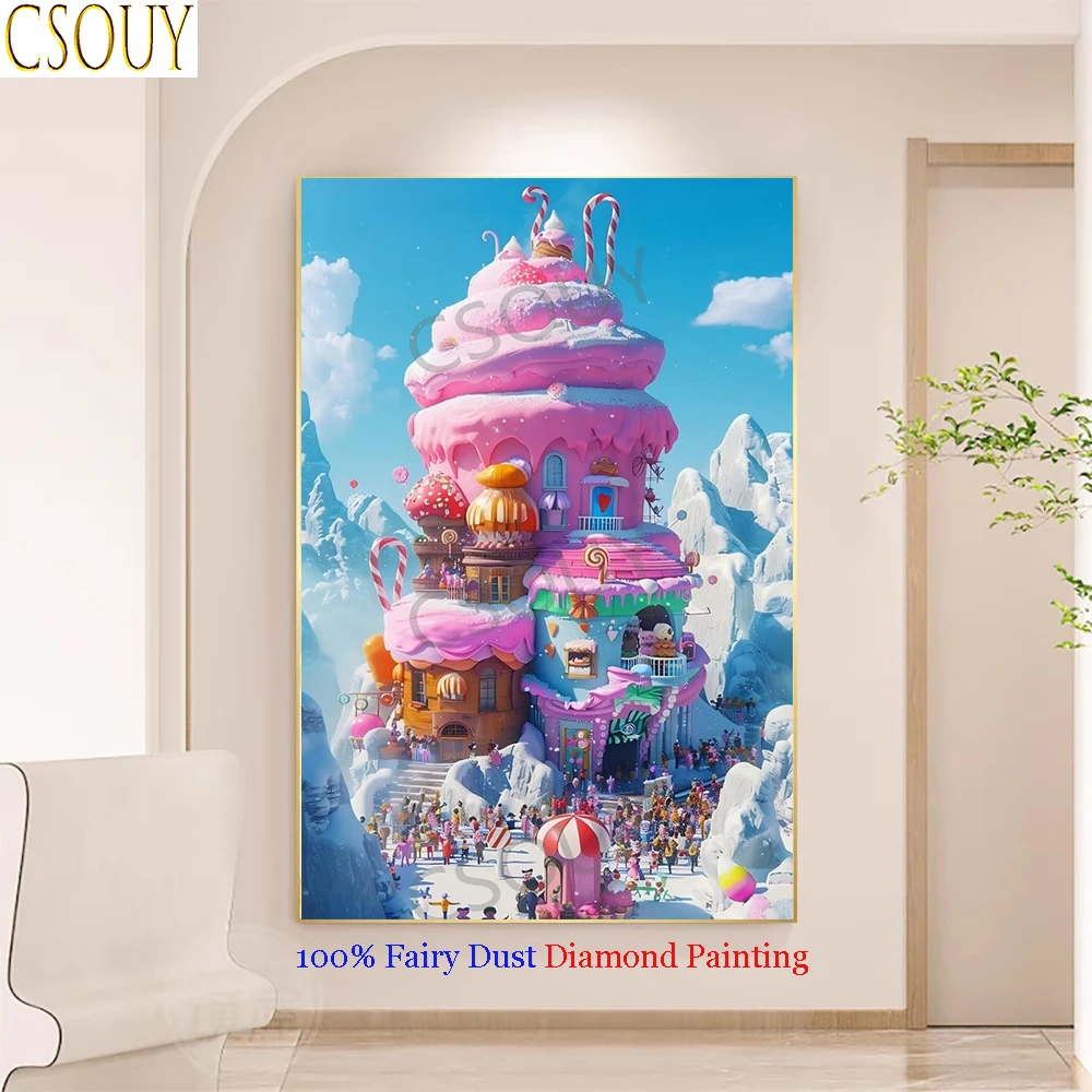 

100% Алмазная вышивка «Волшебная пыль»: Замок-мороженое, квадратная хрустальная мозаика, рукоделие, стразы, декор для дома