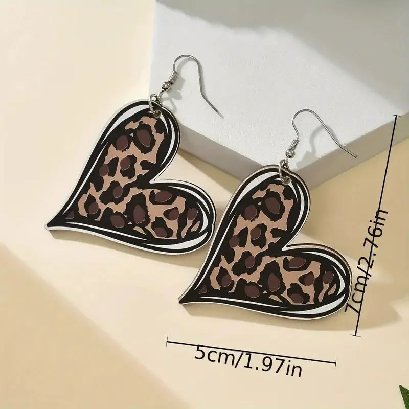 Leopard Print Heart-shaped Double-sided Wooden Versatile Earrings