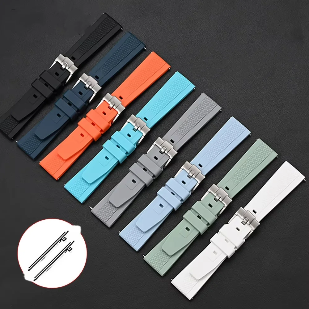 

20mm 22mm High Quality Liquid Silicone Watch Strap Metal Pin Buckle Band for Universal Soft Rubber Watch Bracelet Accessories