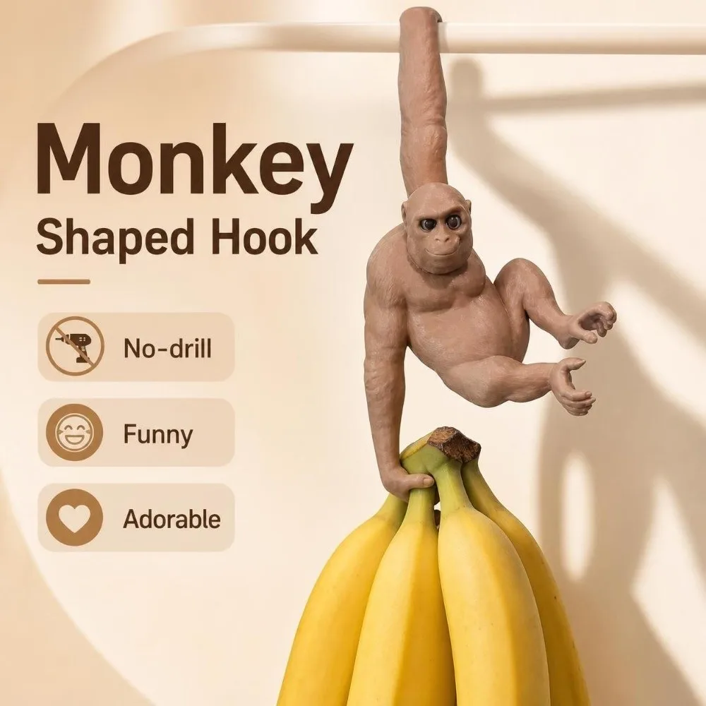 Key Hanger No-drill Monkey Shaped Hook Funny Novelty Banana Balance Hook Creative Modern Kitchen Storage Rack Living Room