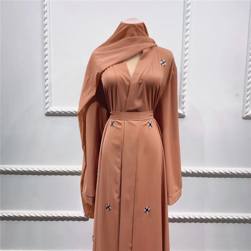 Robe Abaya Ouverte avec Perles pour Femme Musulmane, Kimono, Kaftan, Hijab, Cardigan, Jalabiya, Vêtement Islamique, Eid Ramadan, Dubaï, Turquie, 2024