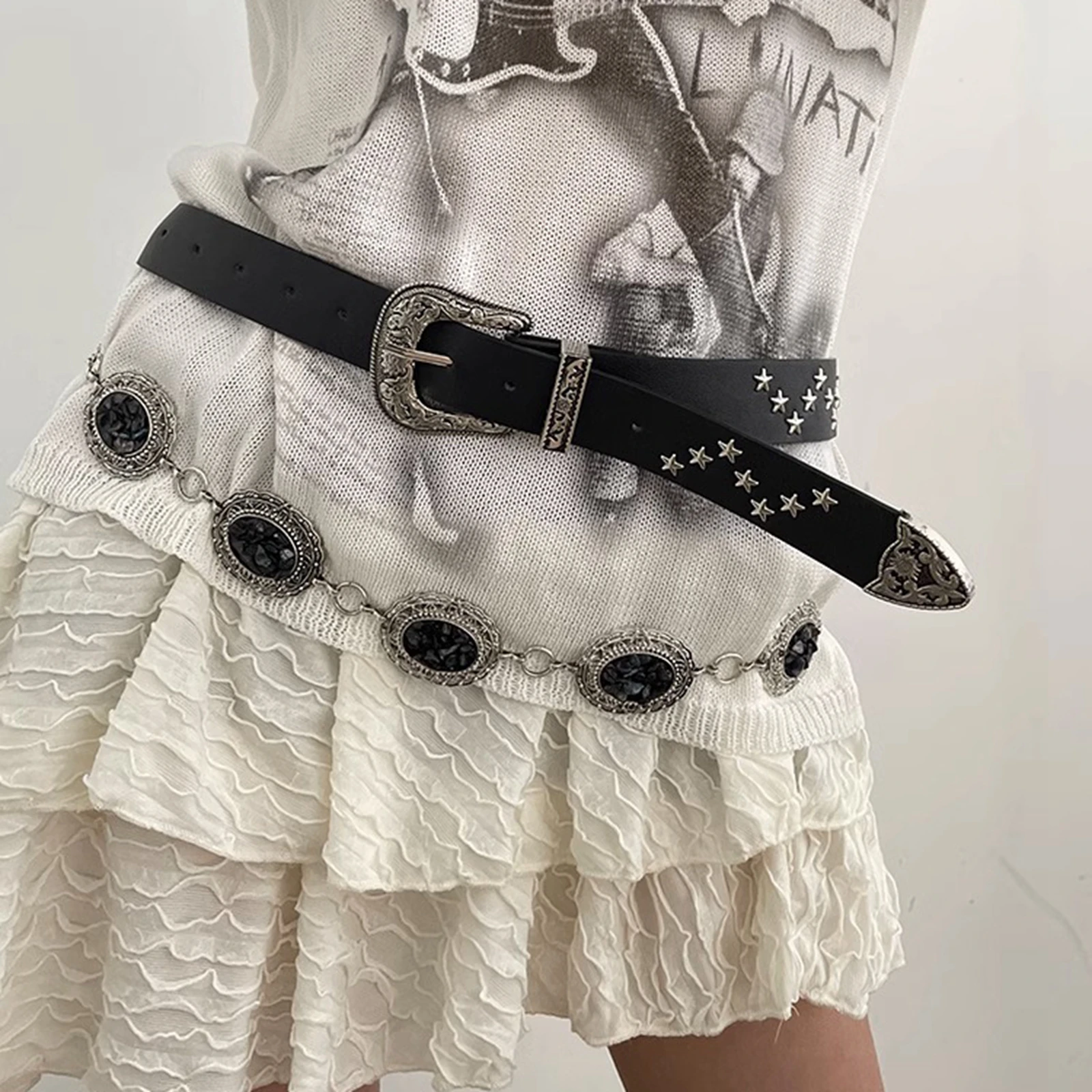 Gaono Harajuku Heart Shape Leather Belt Punk Style Rivet Stitched Wide Belts for Women Gothic Fashion PU Waistband Y2k Vintage