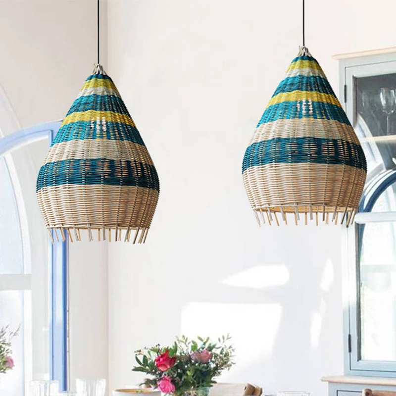 

New Color Matching Rattan Lamp Asian Style Handmade Pendant Light Retro Vintage Hanglamp Dining Room Decor Restaurant Luminaires