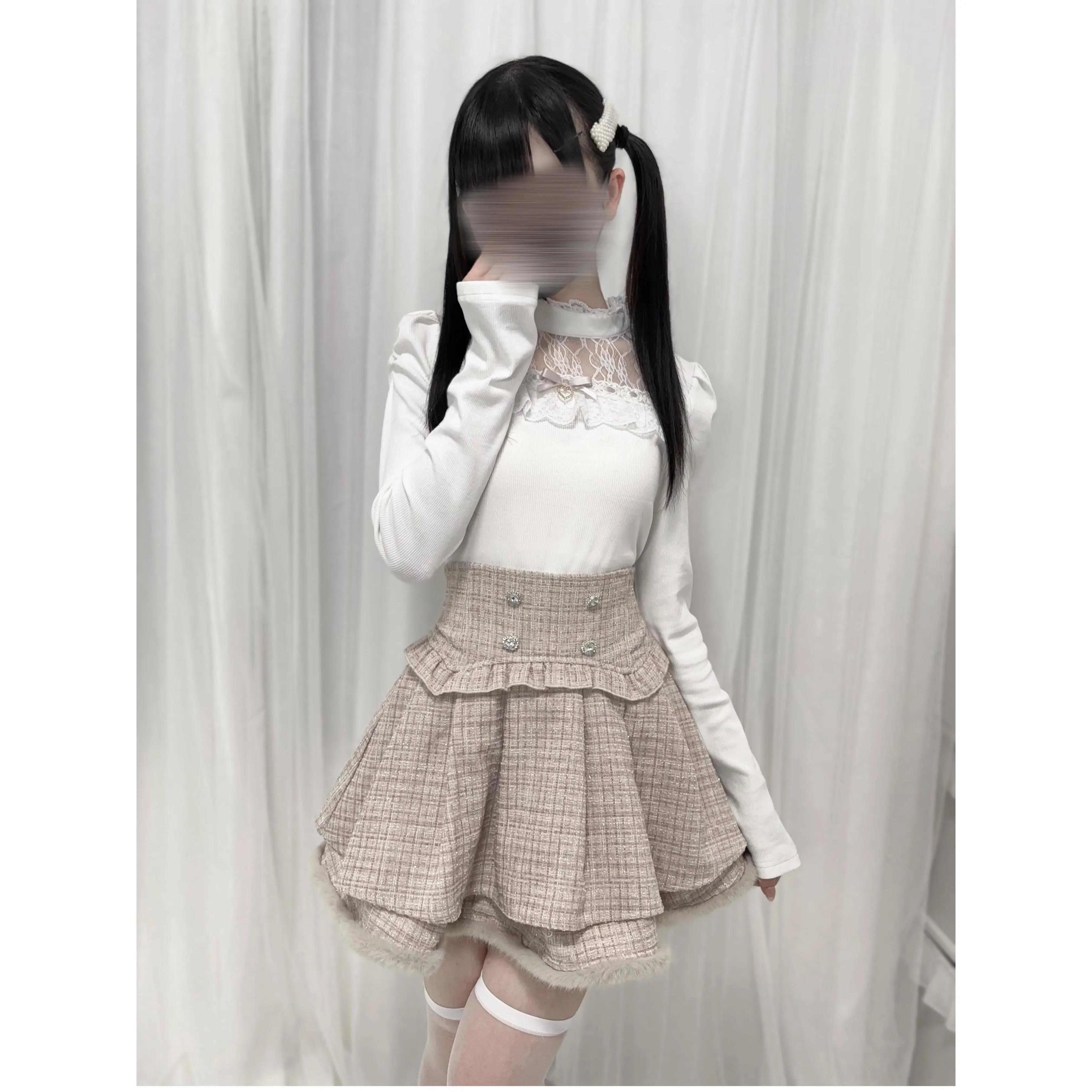Japanese Mine Style Mass-produced High Waist A-line Heart Diamond Fluffy Splicing Double-layer Sweet Lolita Short Skirts Women