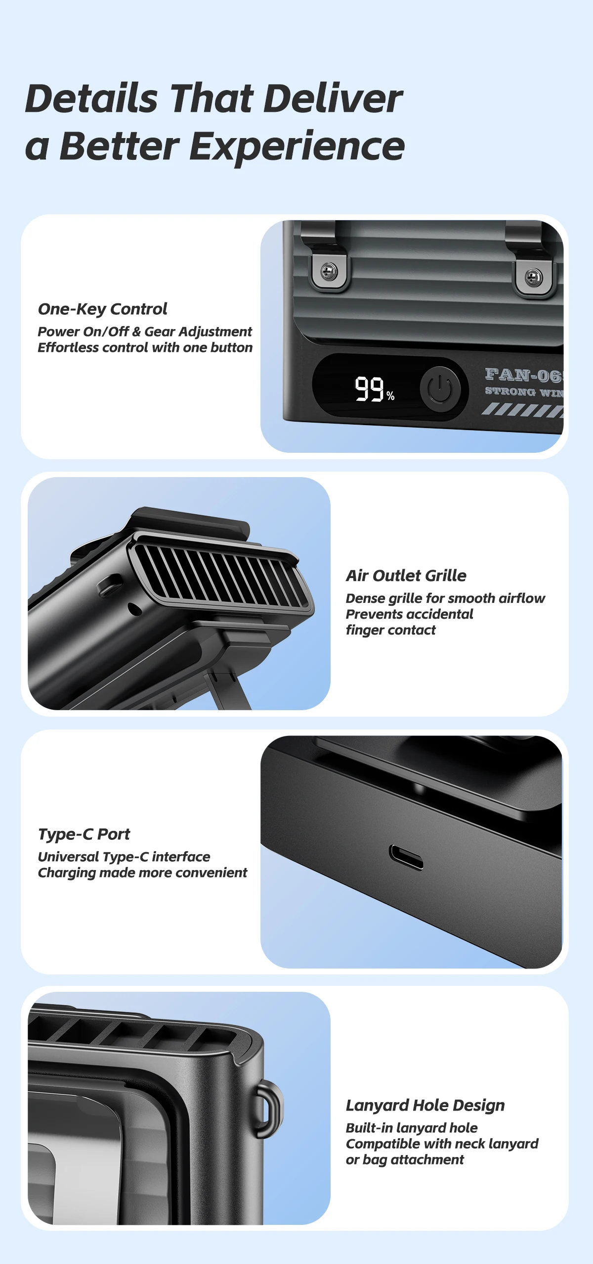 Kinscoter Ultraflacher Hüftventilator 4000mAh Mini-Kühlventilator 5 Geschwindigkeiten Tragbarer Aufladbarer Ventilator für Draußen mit Digitalanzeige – Detail 15