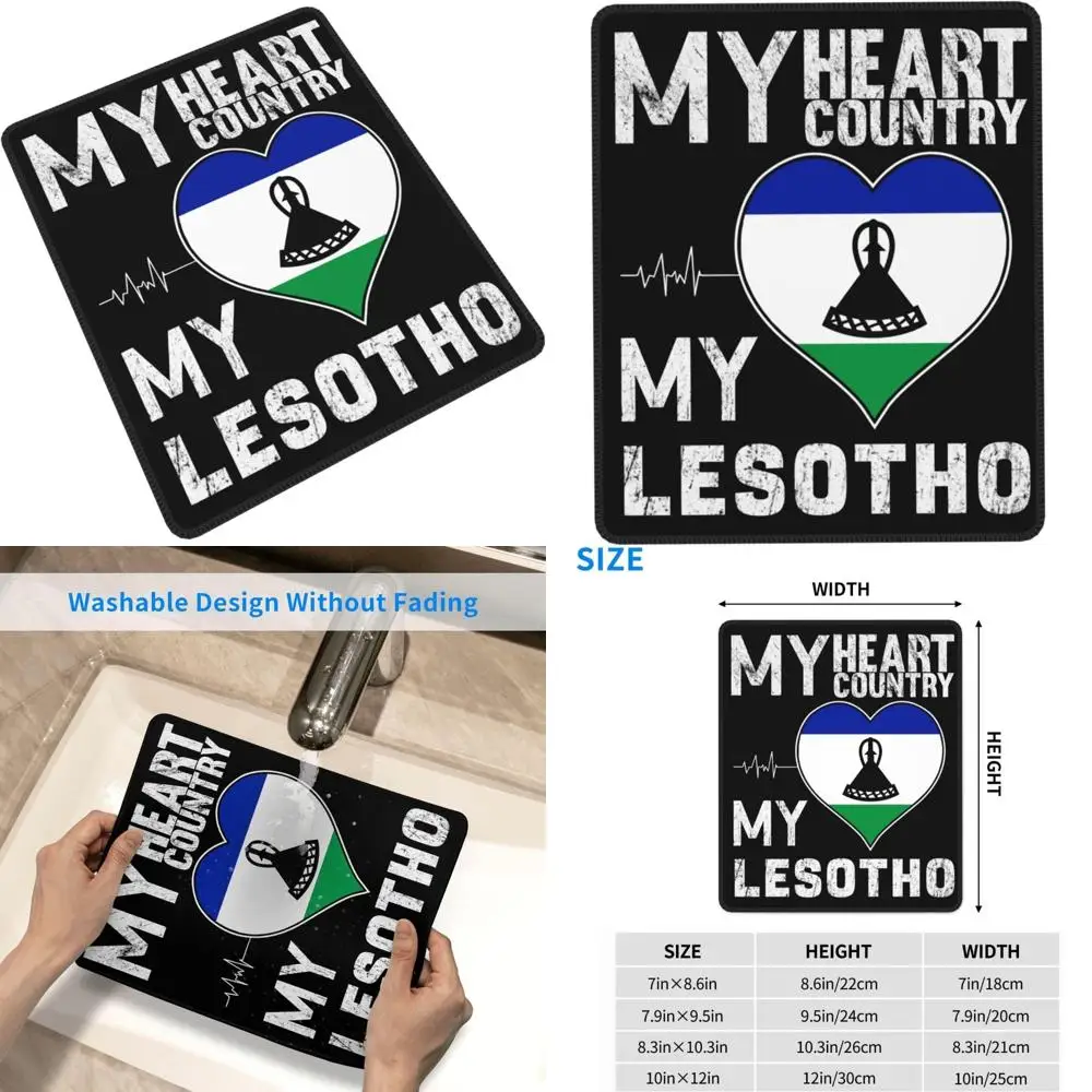

Коврик для мыши Lesotho Flag Heart Design — прошитый край, противоскользящий настольный коврик для игр и офиса, 7 x 8,6 дюйма